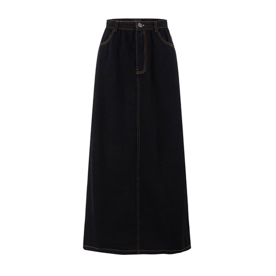 Denim Skirt With 2 Stripes Down The Side - Black