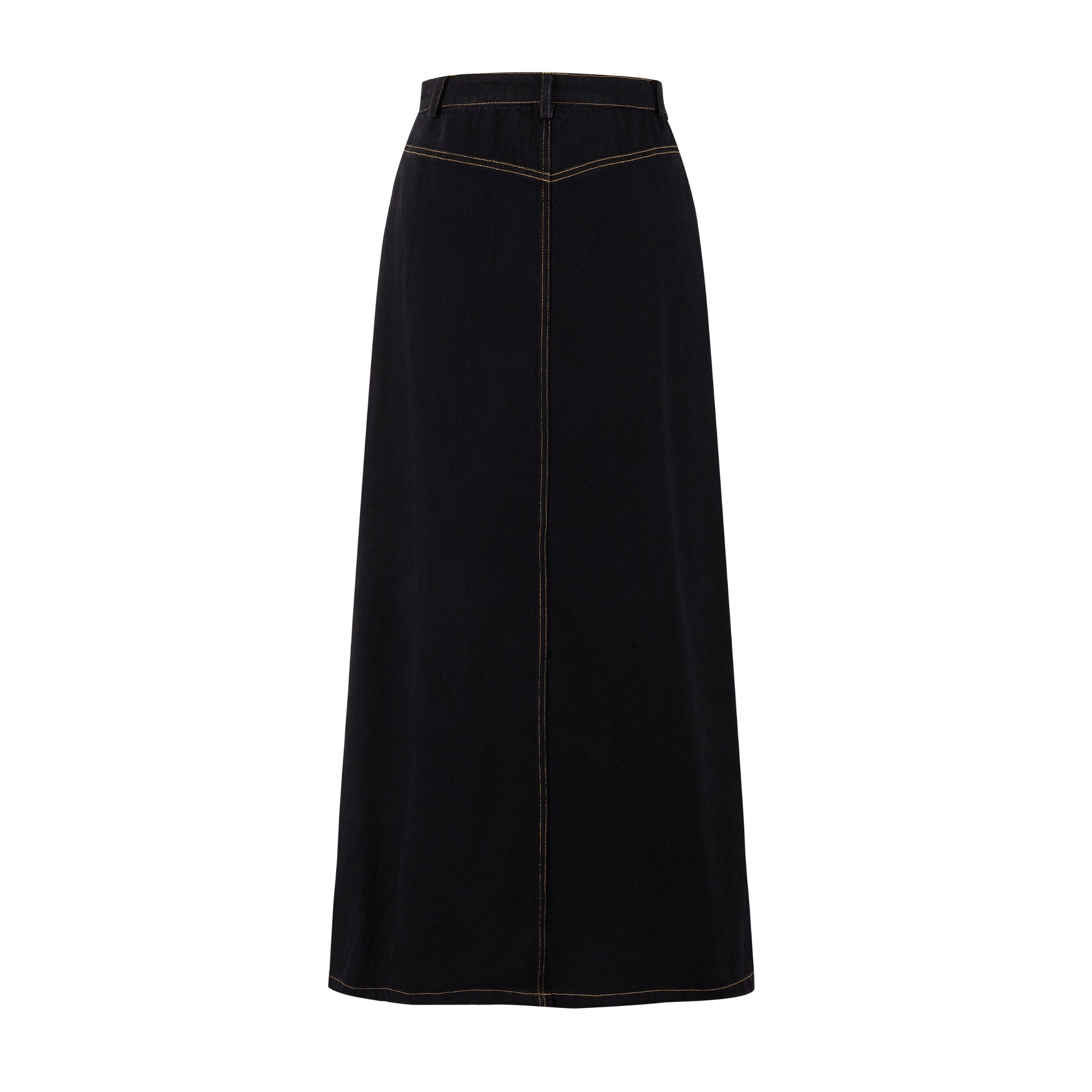 Denim Skirt With 2 Stripes Down The Side - Black