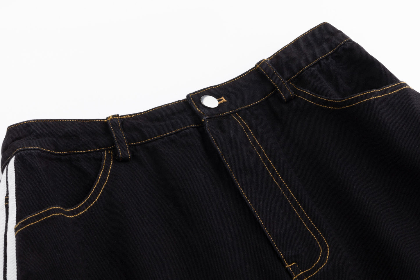 Denim Skirt With 2 Stripes Down The Side - Black