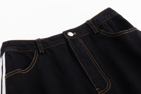 Denim Skirt With 2 Stripes Down The Side - Black