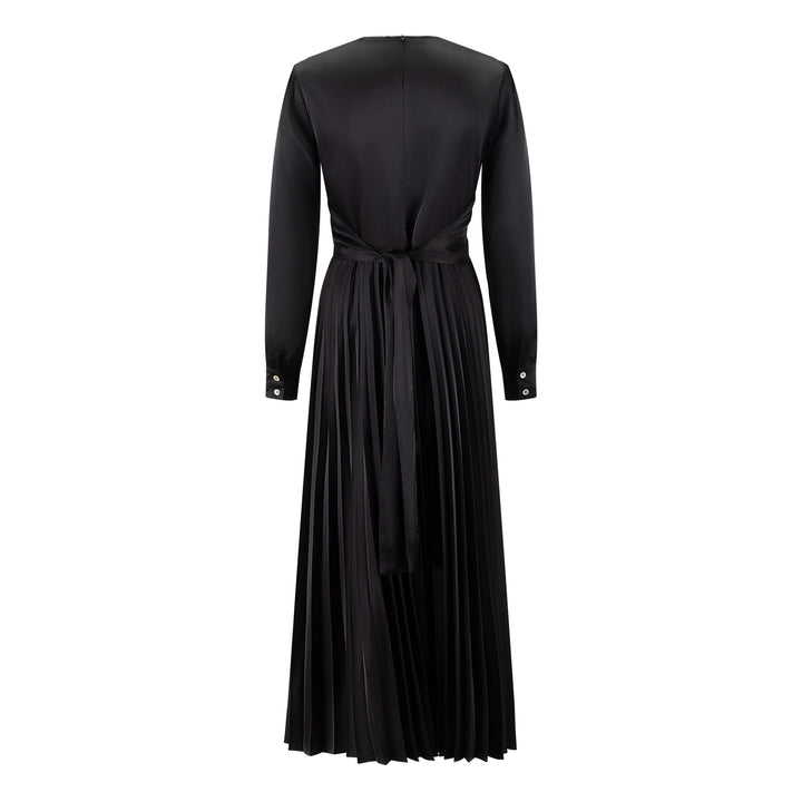 Wrap Pleated Dress - Solid Black