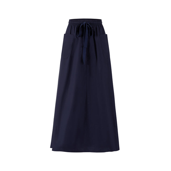 Cotton Skirt With Pockets - Navy