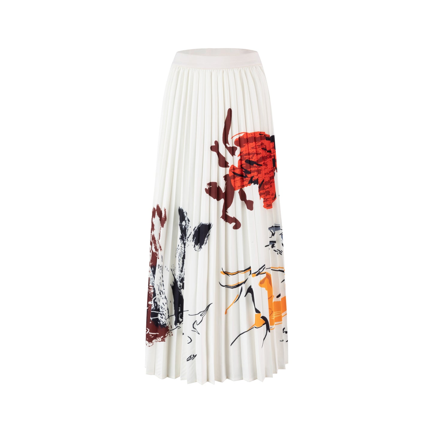 Ivory Pleated Skirt With Abstract Print
