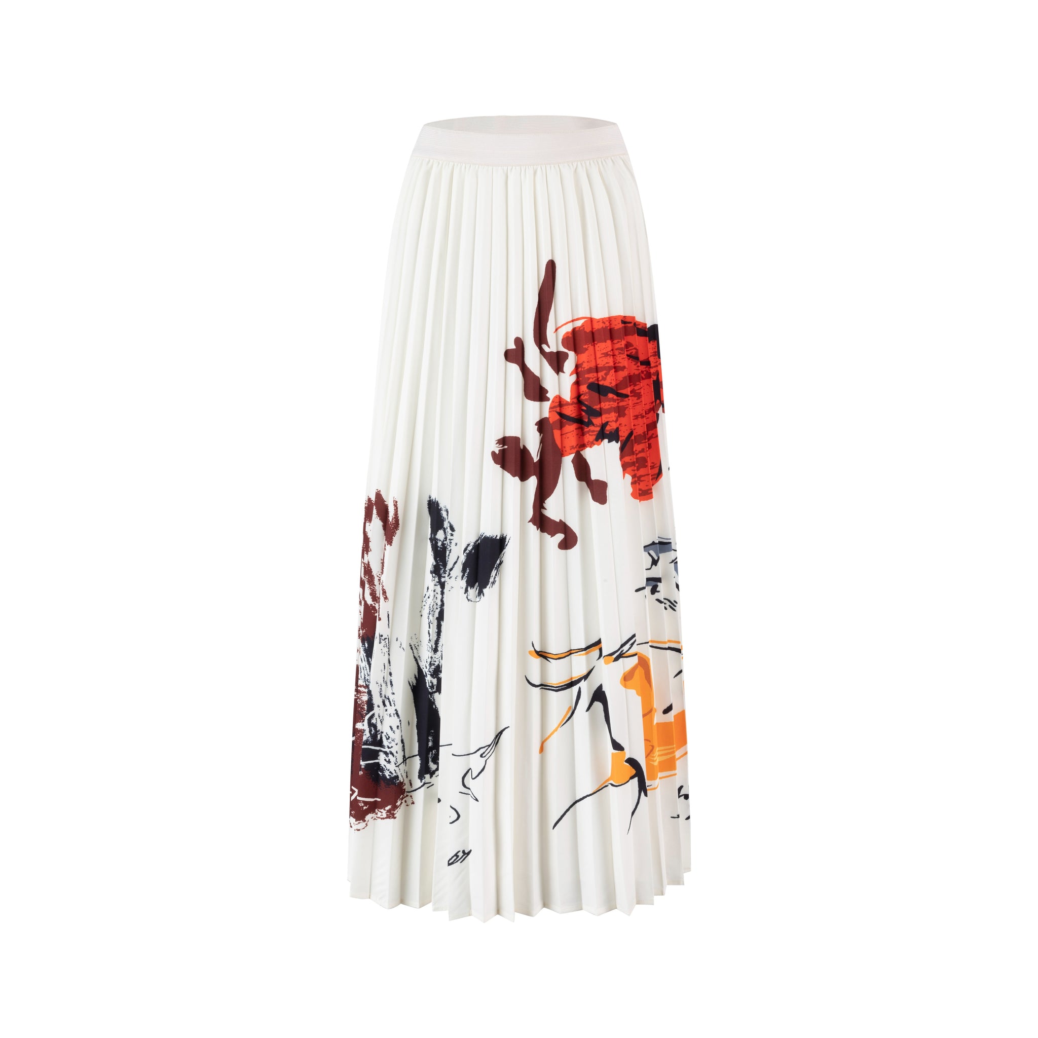Ivory Pleated Skirt With Abstract Print