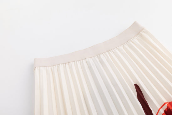Ivory Pleated Skirt With Abstract Print