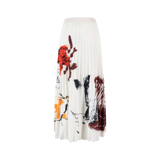 Ivory Pleated Skirt With Abstract Print