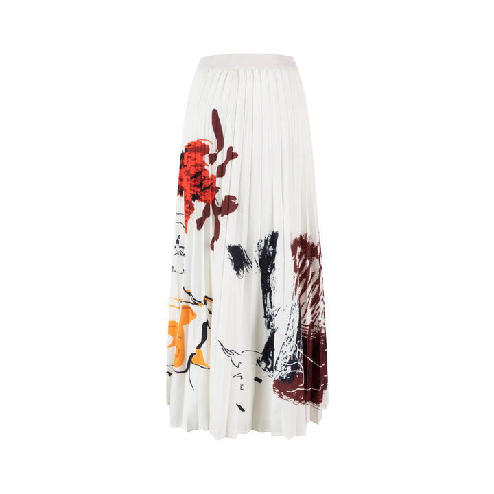 Ivory Pleated Skirt With Abstract Print