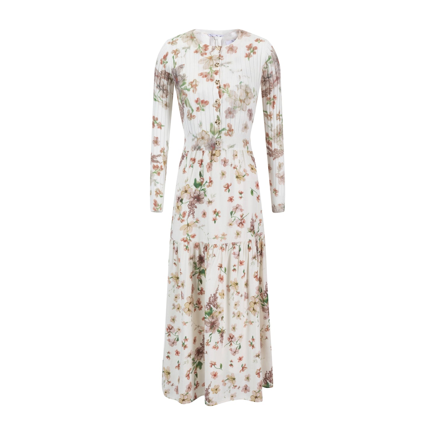 Floral Printed Ivory Overlay Dress
