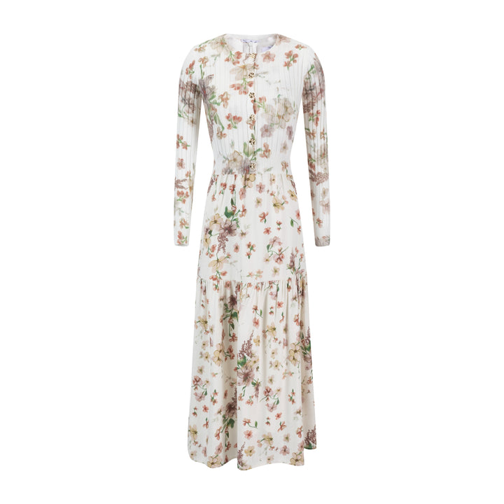Floral Printed Ivory Overlay Dress