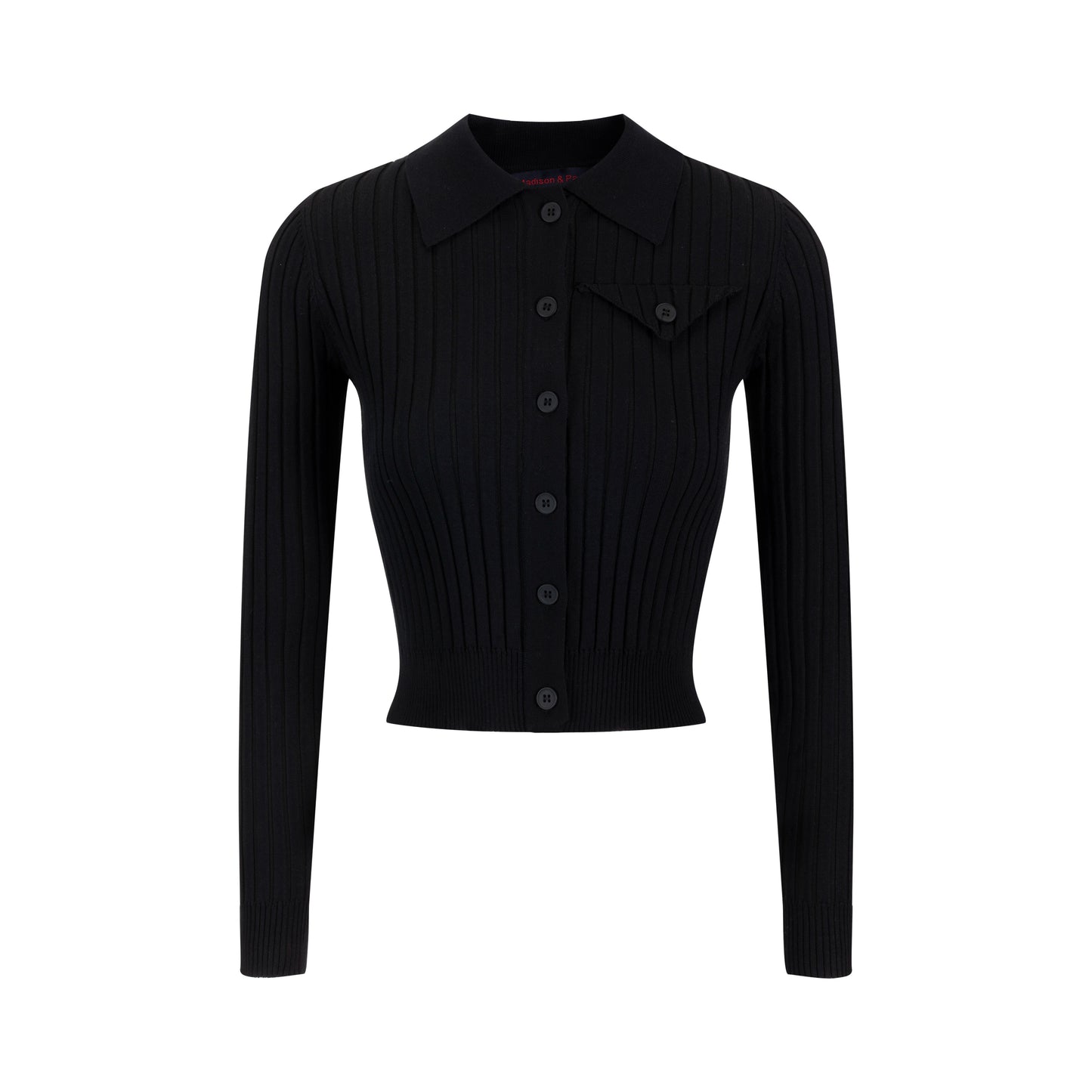 Ribbed Knit Top With Pocket - Black