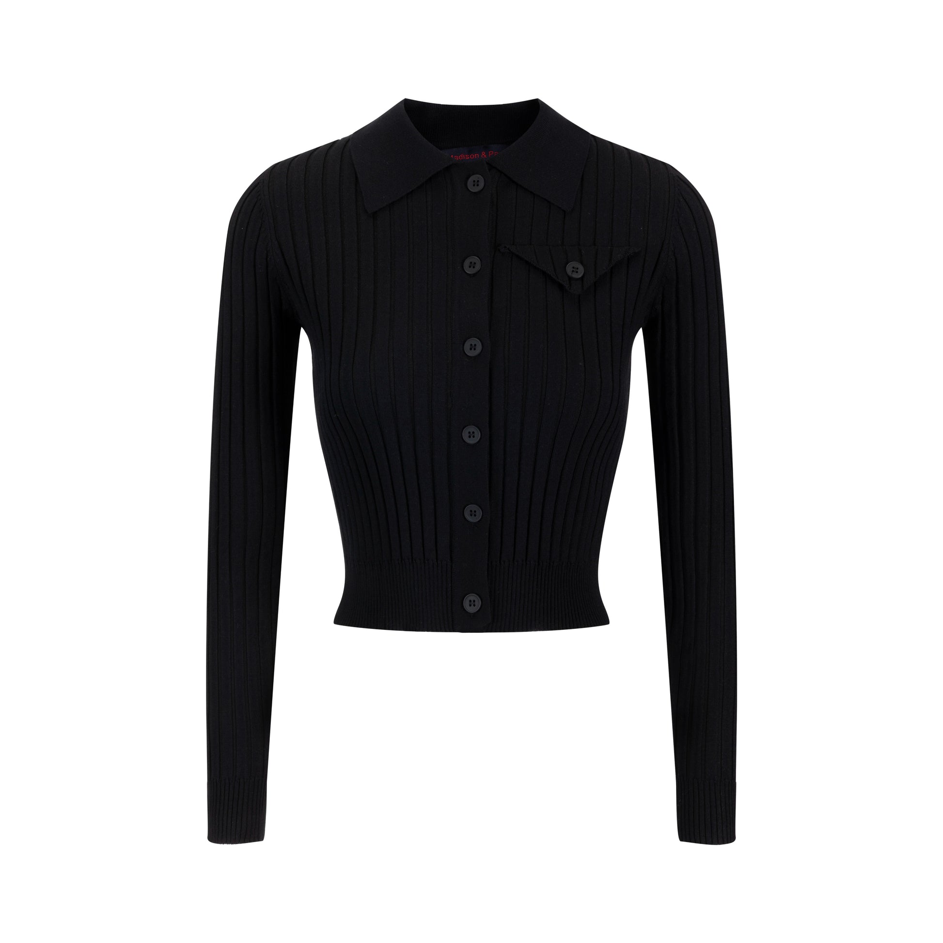 Ribbed Knit Top With Pocket - Black