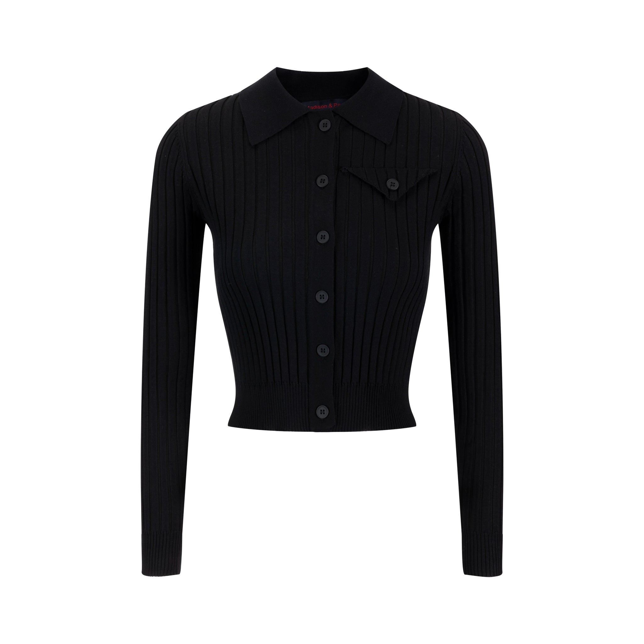 Ribbed Knit Top With Pocket - Black