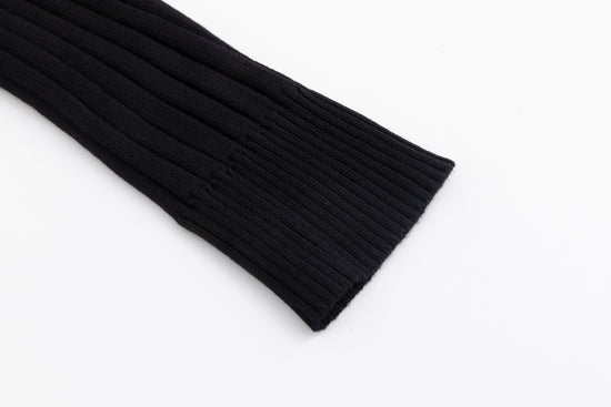 Ribbed Knit Top With Pocket - Black
