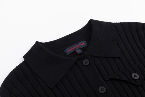 Ribbed Knit Top With Pocket - Black
