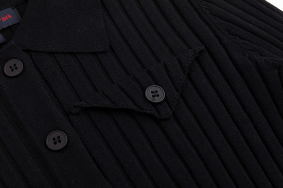Ribbed Knit Top With Pocket - Black