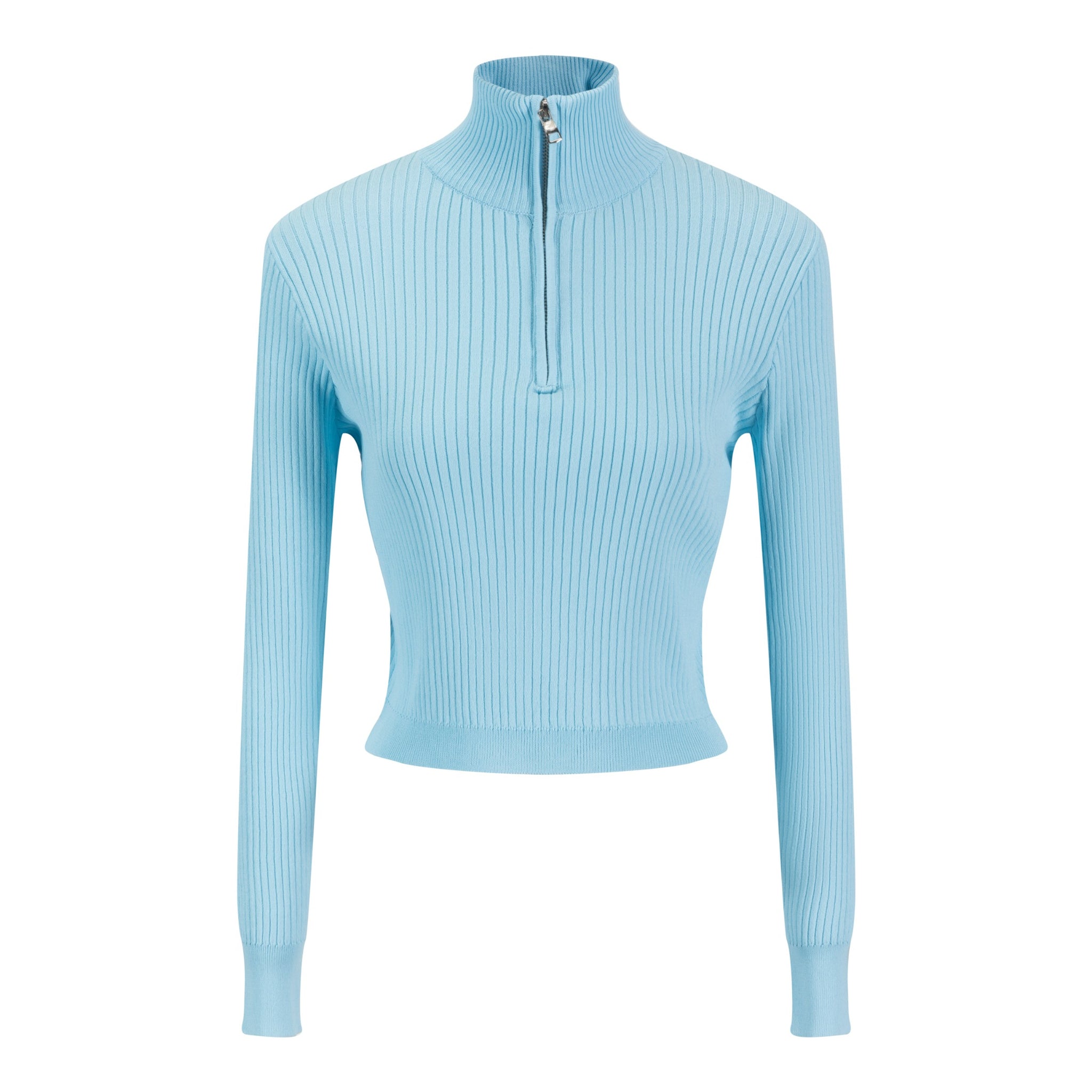 Light Blue Knit Top With Zipper