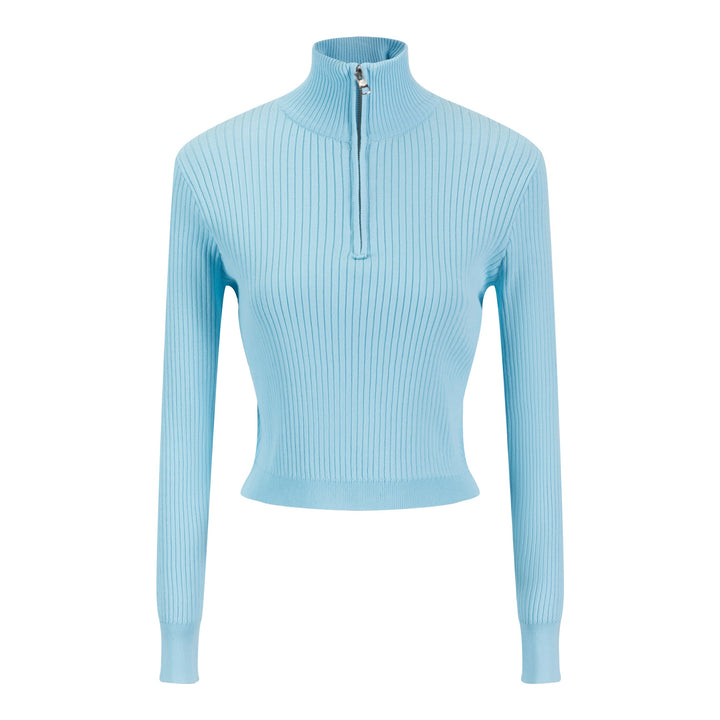 Light Blue Knit Top With Zipper
