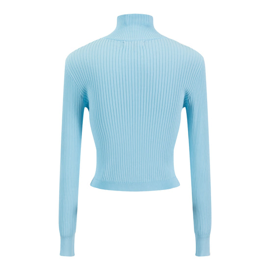Light Blue Knit Top With Zipper