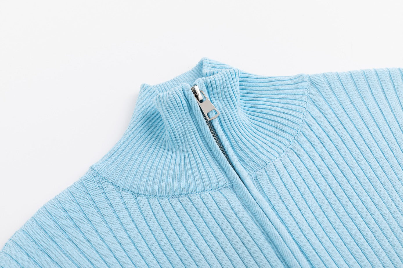 Light Blue Knit Top With Zipper