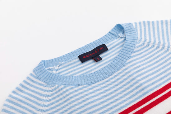 Light Blue And Red Striped Knit Top