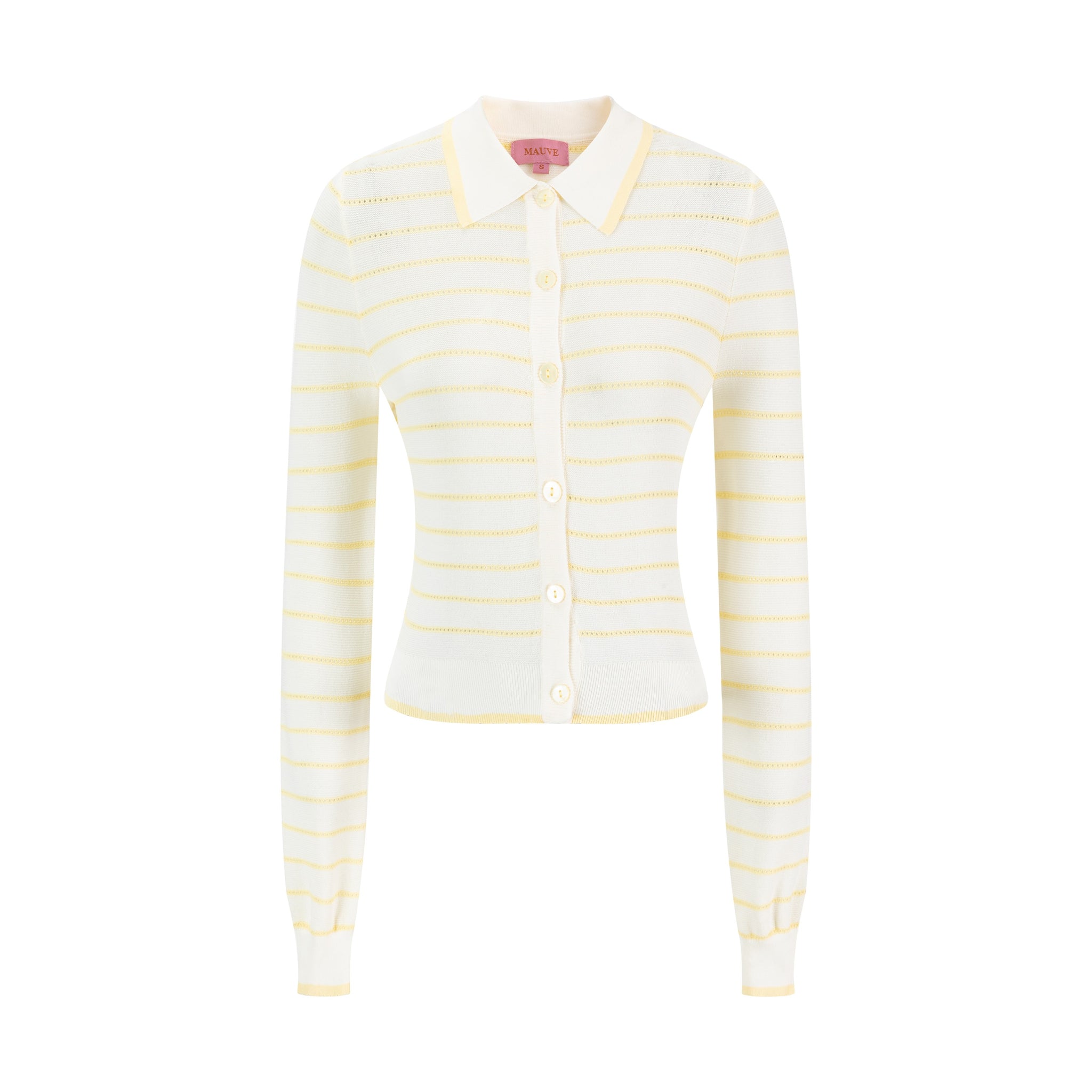 Ivory Hole-Knit Collared Top - Yellow