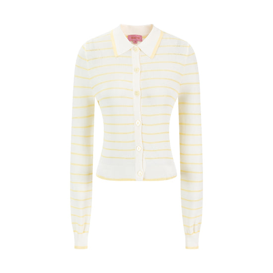 Ivory Hole-Knit Collared Top - Yellow