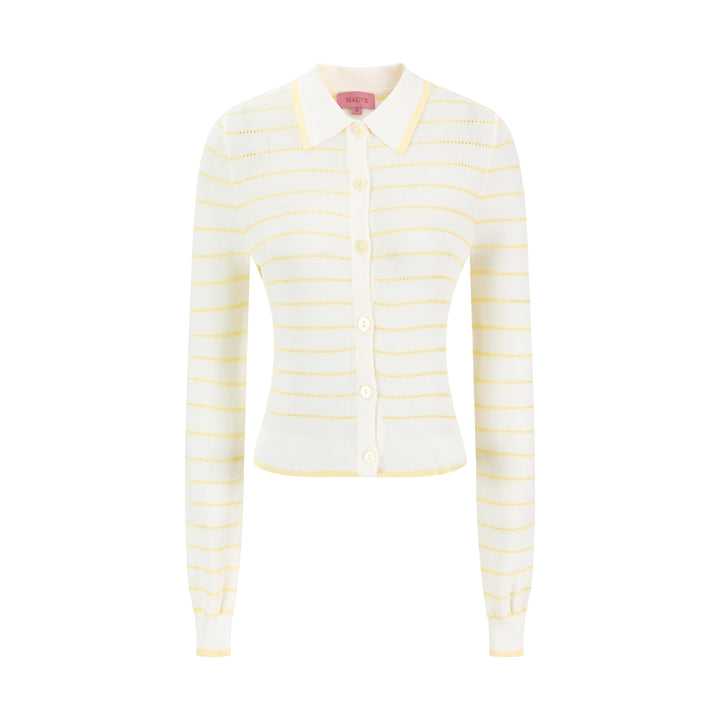 Ivory Hole-Knit Collared Top - Yellow