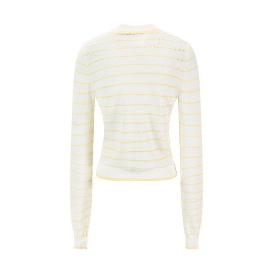 Ivory Hole-Knit Collared Top - Yellow