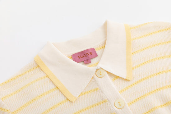 Ivory Hole-Knit Collared Top - Yellow