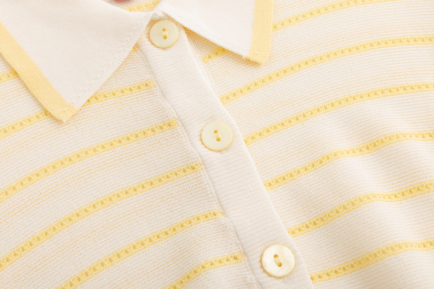 Ivory Hole-Knit Collared Top - Yellow