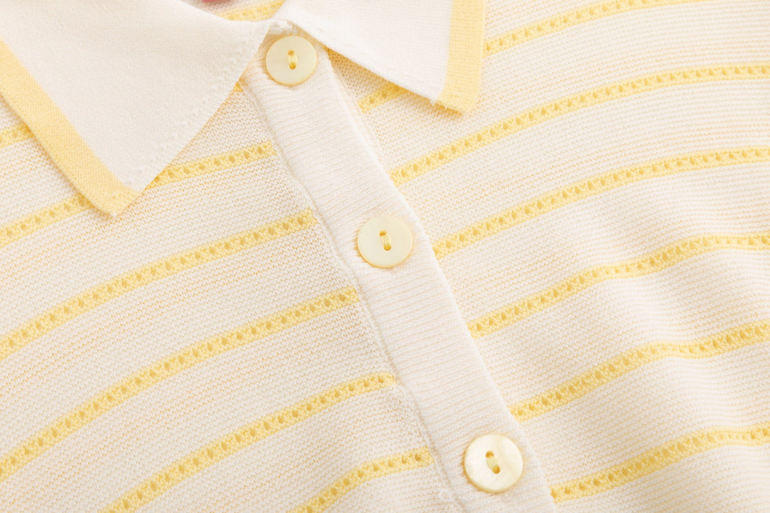 Ivory Hole-Knit Collared Top - Yellow