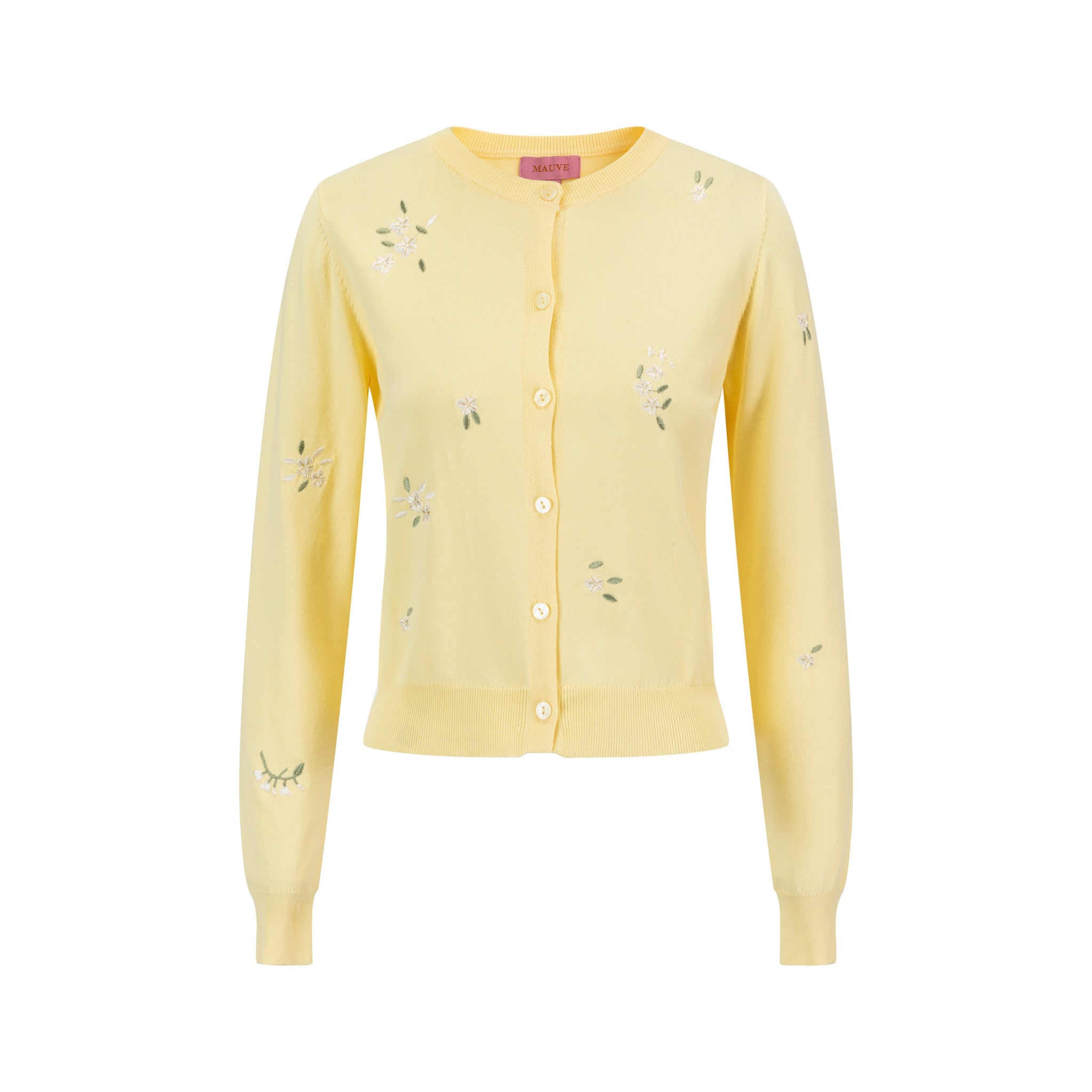 Knit Cardigan With Embroidery And Bows - Yellow