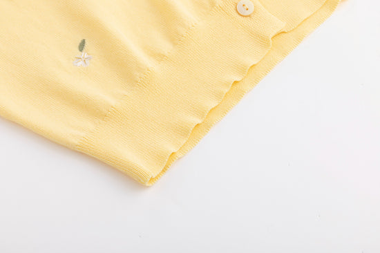 Knit Cardigan With Embroidery And Bows - Yellow