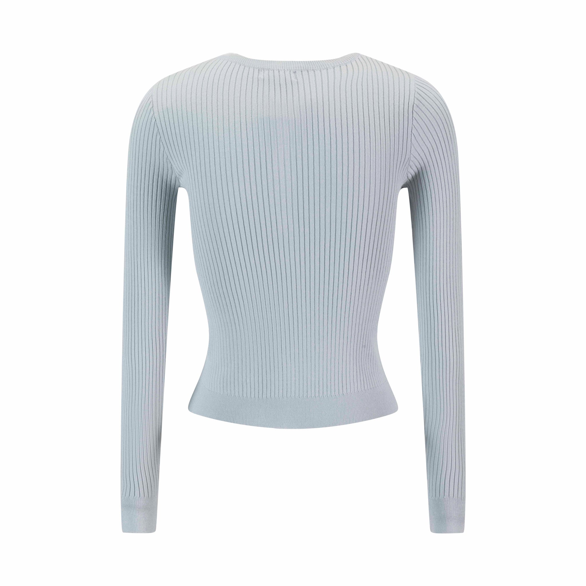 Embroidered Ribbed Knit Cardigan - Light Blue