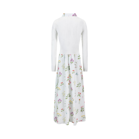 White Floral Dress With White Embroidered Cardigan