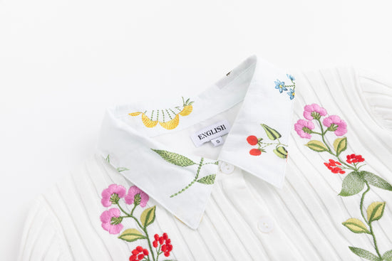 White Floral Dress With White Embroidered Cardigan
