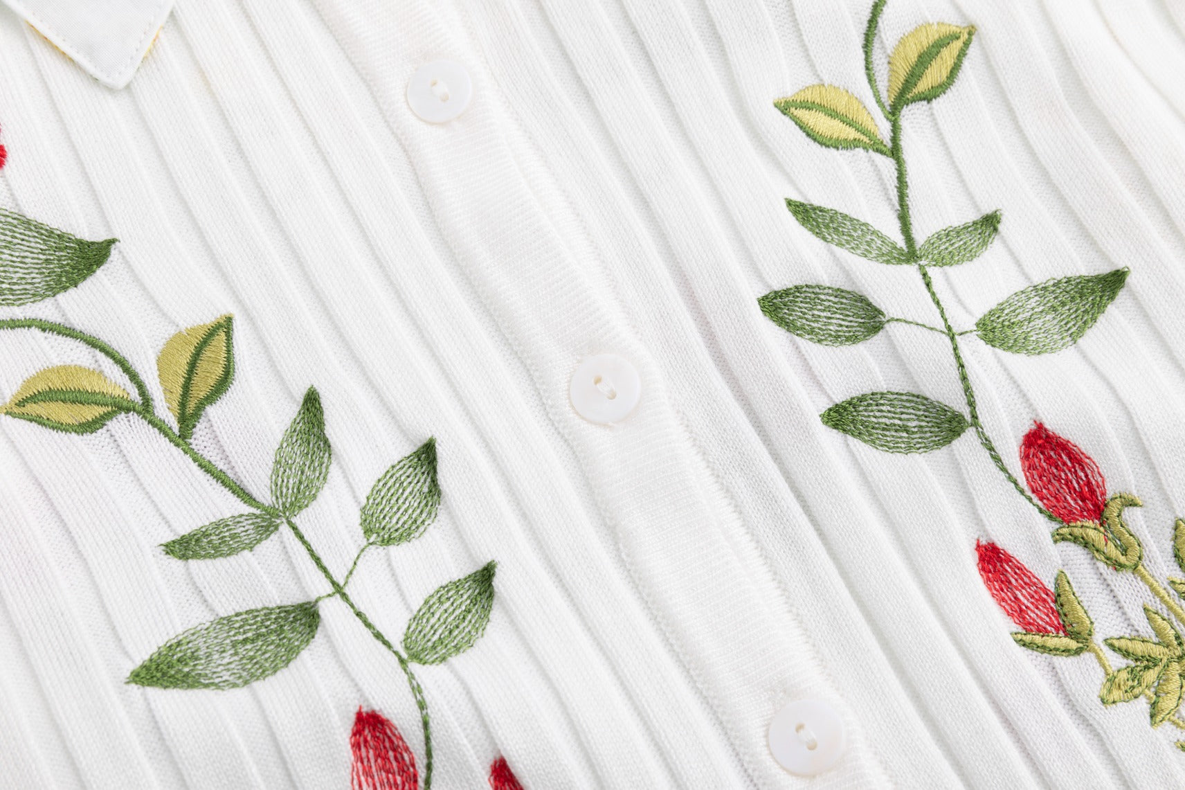 White Floral Dress With White Embroidered Cardigan