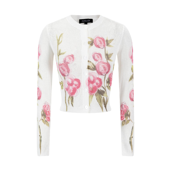 Box Hole Knit Painted Floral Sweater