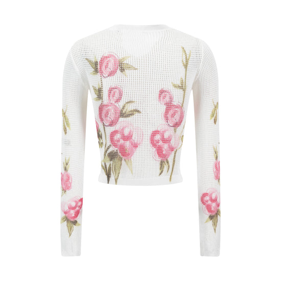 Box Hole Knit Painted Floral Sweater