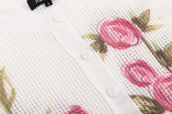 Box Hole Knit Painted Floral Sweater