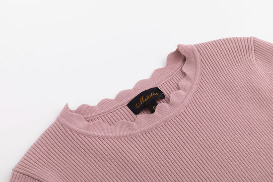 Scalloped Basic Sweater - Pink
