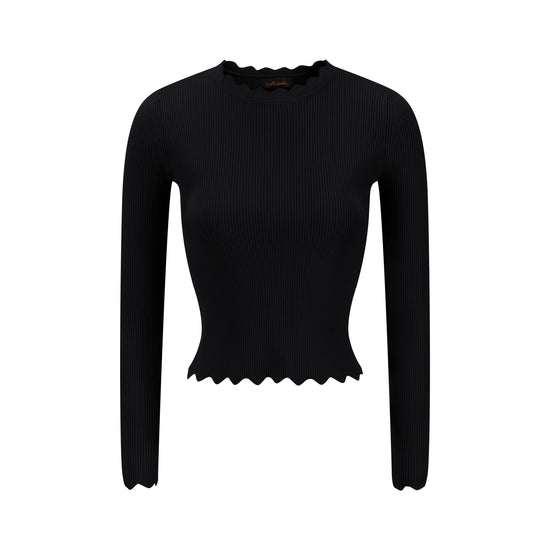 Scalloped Basic Sweater - Black