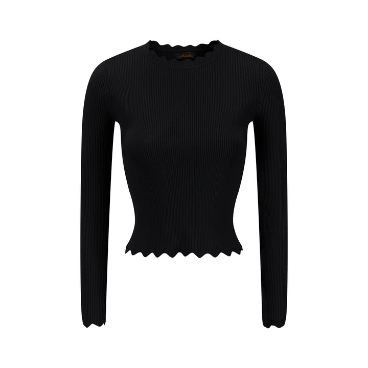 Scalloped Basic Sweater - Black