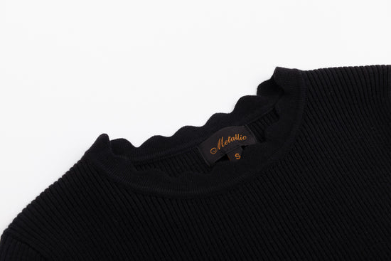 Scalloped Basic Sweater - Black
