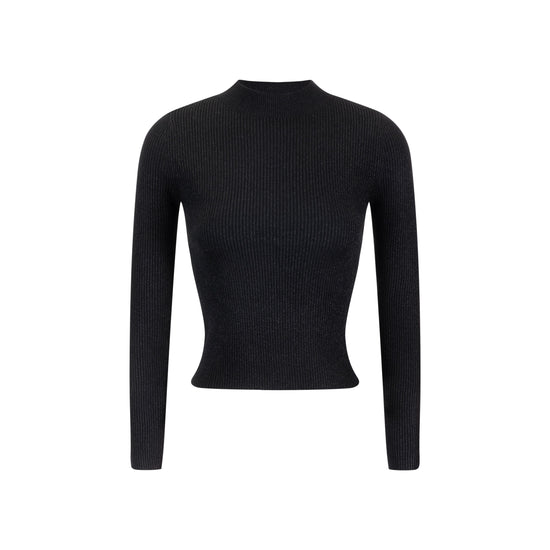 Shimmery Mock Neck Top - Black
