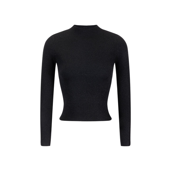 Shimmery Mock Neck Top - Black