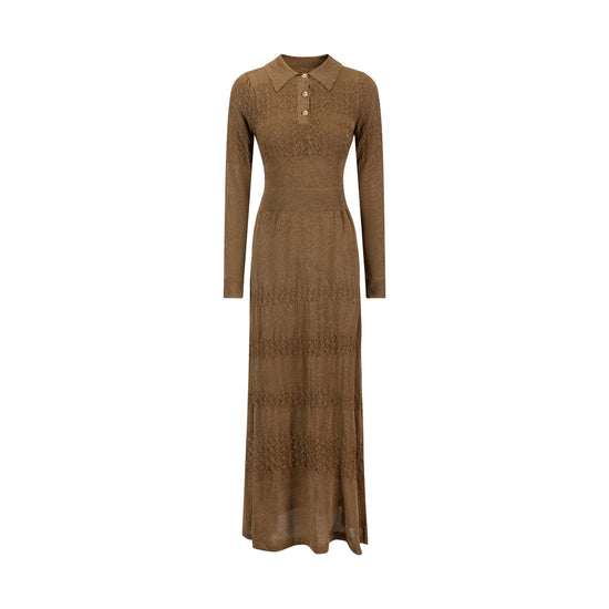 Brown Knit Dress With Collar