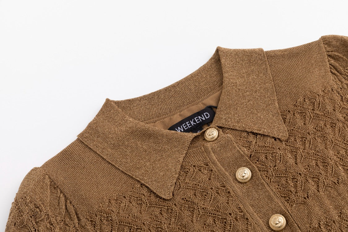 Brown Knit Dress With Collar