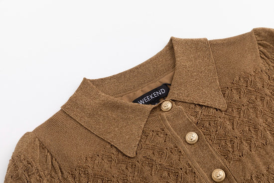 Brown Knit Dress With Collar