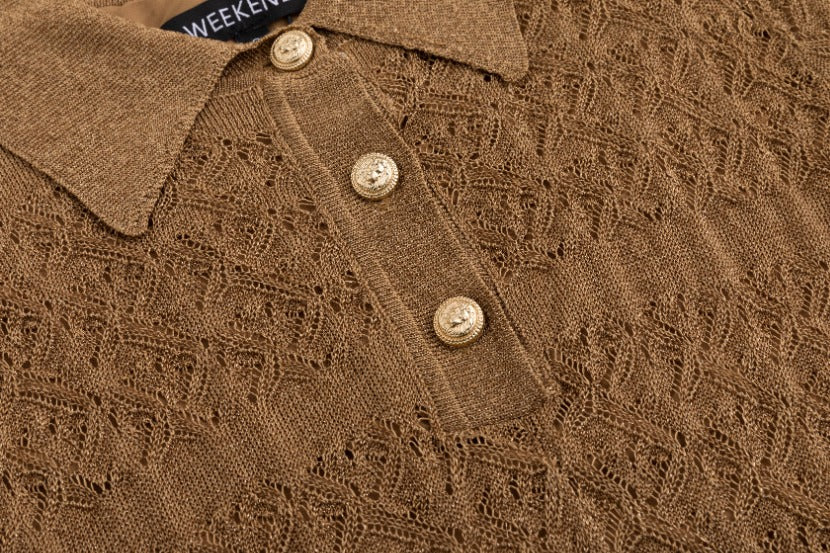 Brown Knit Dress With Collar